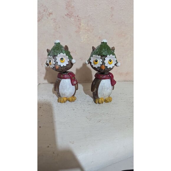 Vintage Owl Bobblehead Figurines With Winter Hats & Scarves - Set Of 2 - Picture 5 of 7